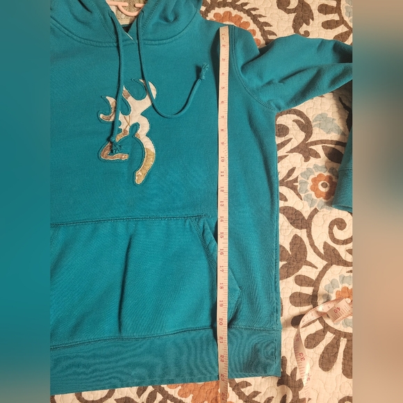Browning hoodie size small, beautiful teal with white camo logo pocket & hoodie - Picture 7 of 7